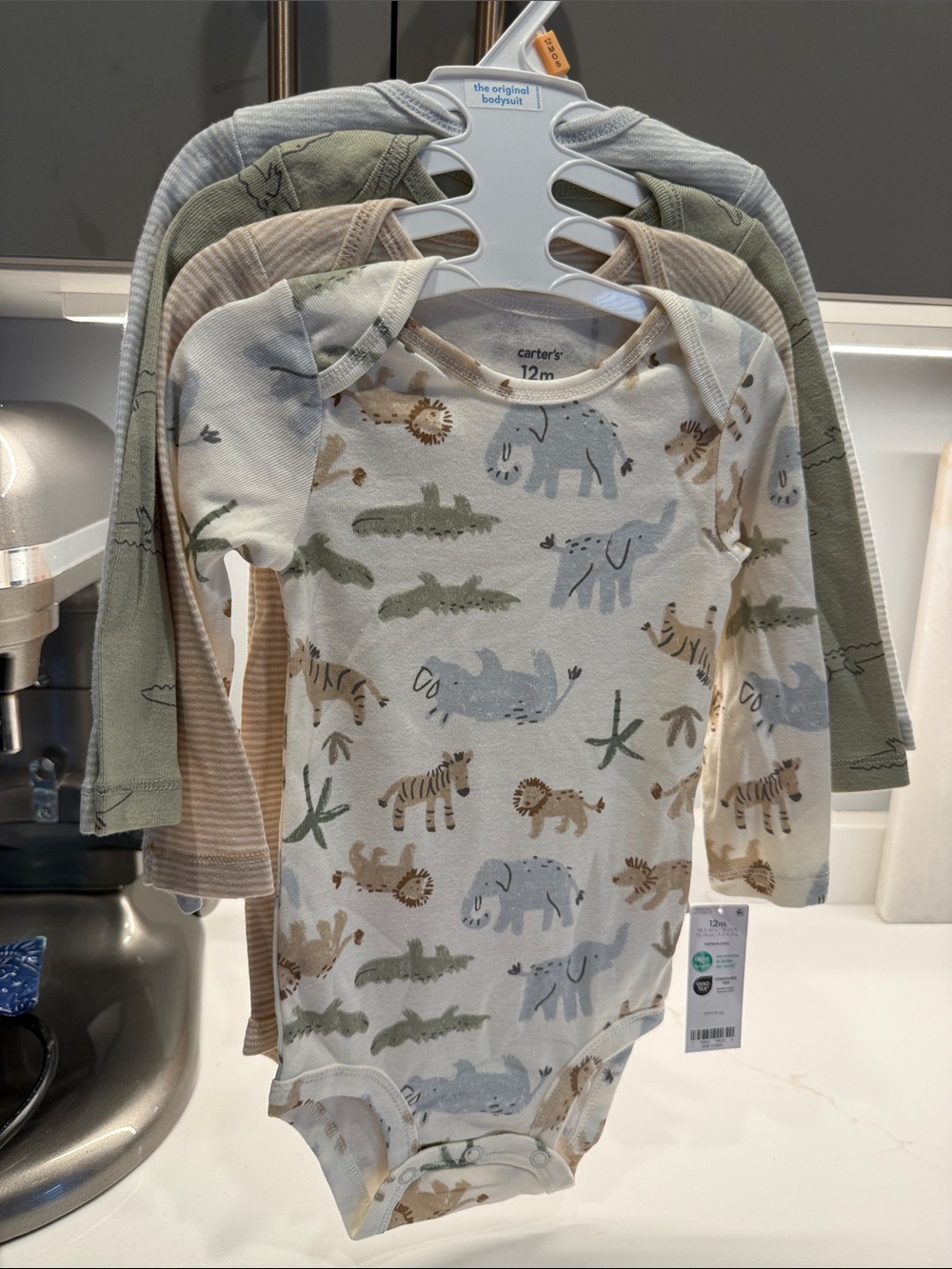 Carter's 4-pack Animal Print & Neutral Long-Sleeve Bodysuit, 12mo